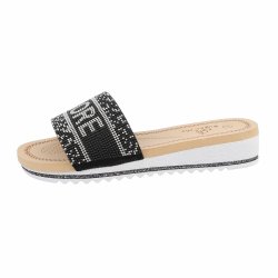 OLGA - Slip-on Sandal m/tekst "AMORE" Sort
