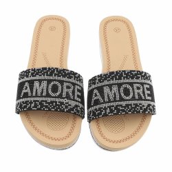 OLGA - Slip-on Sandal m/tekst "AMORE" Sort