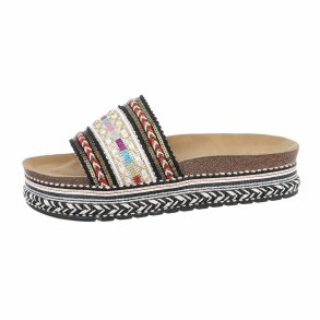 OLGA - Slip-In Sandal m/broderi Sort