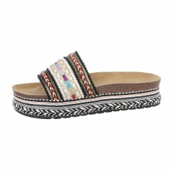 OLGA - Slip-In Sandal m/broderi Sort