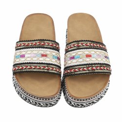 OLGA - Slip-In Sandal m/broderi Sort