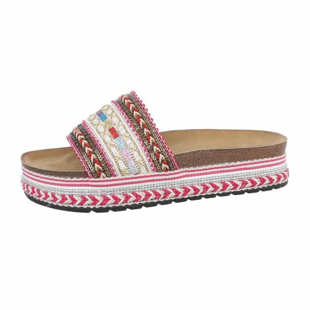 OLGA - Slip-In Sandal m/broderi Fuchsia