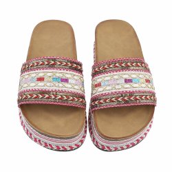 OLGA - Slip-In Sandal m/broderi Fuchsia