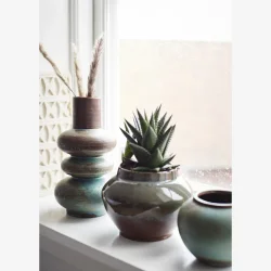 Madam Stoltz - Vase Stent�j Aqua/Brun D:14x10,5 cm.