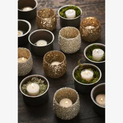 Madam Stoltz - Lysestage m/pailletter Guld D: 8 H: 7 cm.