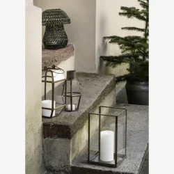 Madam Stoltz - Lanterne m/hank &amp; lge Antik Messing metal/glas H: 27,5 B: 13,5 D: 13,5 cm. 