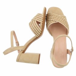 OLGA - Sandal m/h�l &amp; "Guld" tr�d Beige