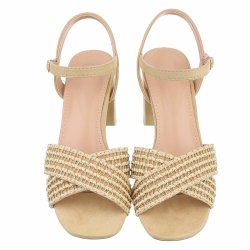 OLGA - Sandal m/h�l &amp; "Guld" tr�d Beige