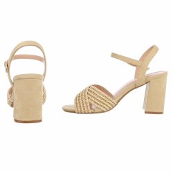 OLGA - Sandal m/h�l &amp; "Guld" tr�d Beige