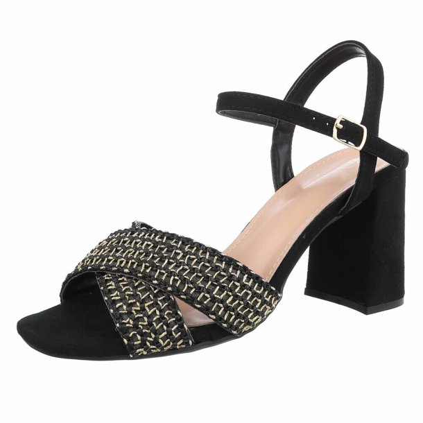 OLGA - Sandal m/h�l &amp; "Guld" tr�d Sort