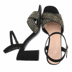 OLGA - Sandal m/h�l &amp; "Guld" tr�d Sort