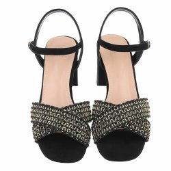 OLGA - Sandal m/h�l &amp; "Guld" tr�d Sort