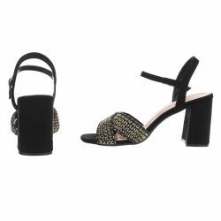 OLGA - Sandal m/h�l &amp; "Guld" tr�d Sort