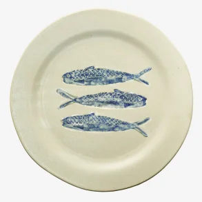 Madam Stoltz - Tallerken m/fisk Bl�/r�hvid 27,5x3 cm.