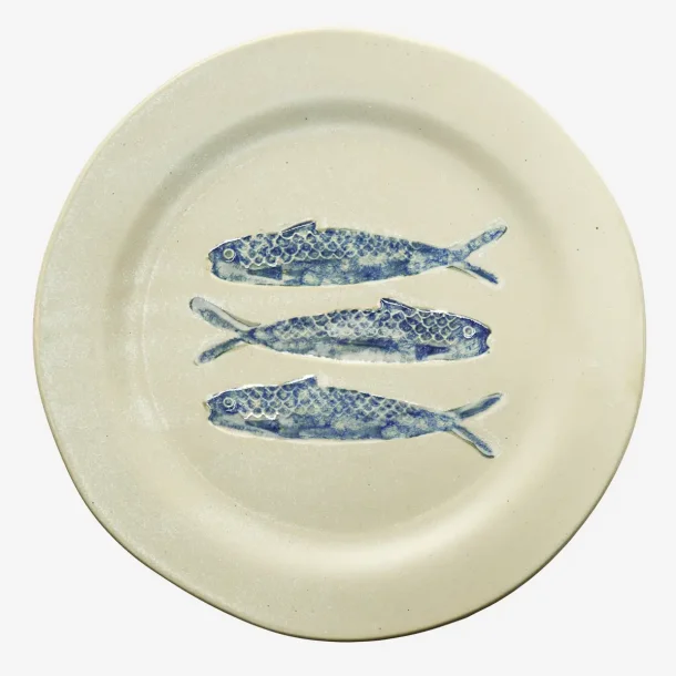 Madam Stoltz - Tallerken m/fisk Bl�/r�hvid 27,5x3 cm.