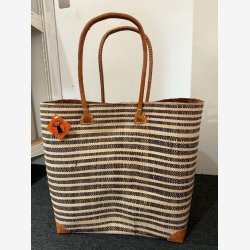 Madam Gr�skar - Strandtaske m/striber Brun 48x40 cm.