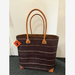 Madam Gr�skar - Strandtaske Brun/lilla 45x35 cm.
