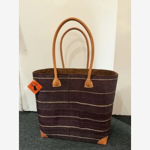 Madam Gr�skar - Strandtaske Brun/lilla 45x35 cm.