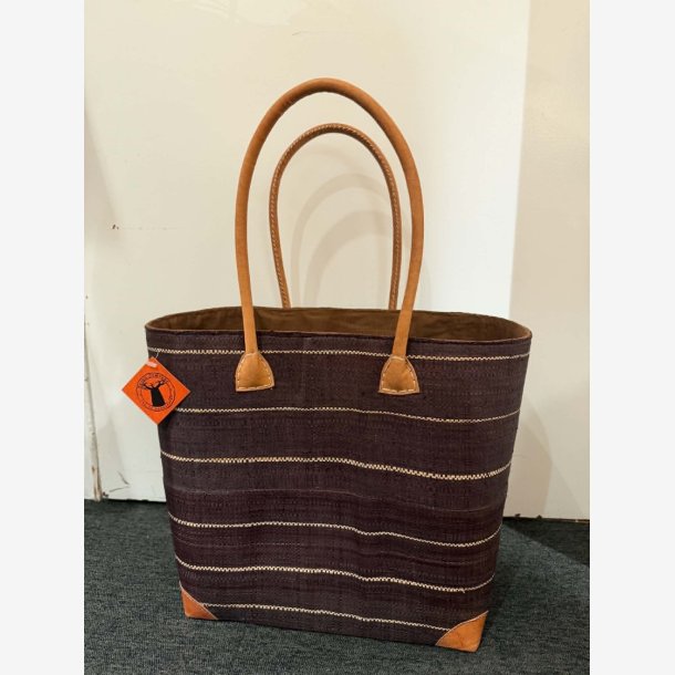 Madam Gr�skar - Strandtaske Brun/lilla 45x35 cm.