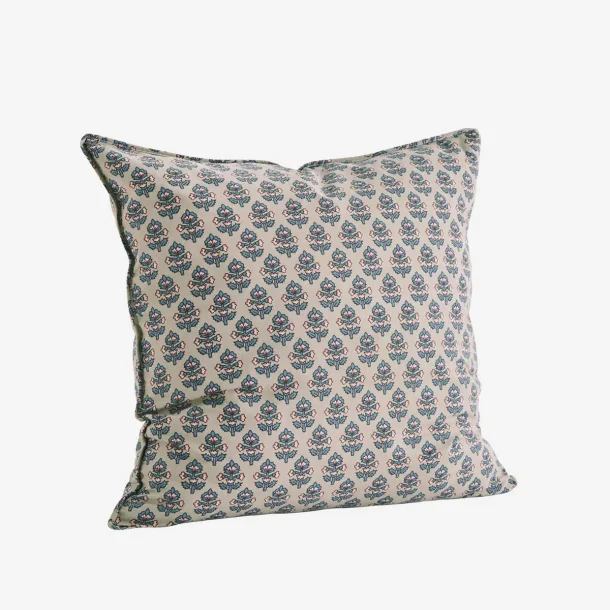 Madam Stoltz - Pudebetrk mnstret bomuld - 50 x 50 cm. Taupe, Bl, Pink