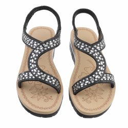 OLGA - Sandal m/elastik rem &amp; simili detaljer Sort