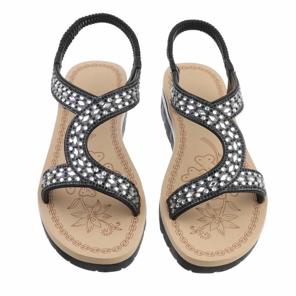 OLGA - Sandal m/elastik rem &amp; simili detaljer Sort