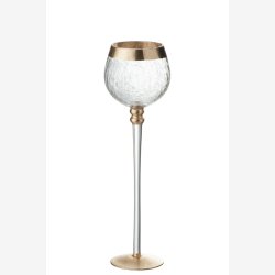 J-Line - Lysestage m/fod krakkeleret glas m/guld kant H: 29,5cm. 