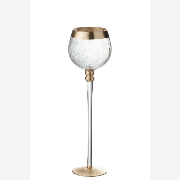 J-Line - Lysestage m/fod krakkeleret glas m/guld kant H: 29,5cm. 