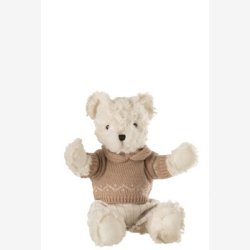 J-Line - Bamse krammedyr m/tj dreng eller pige Hvid H: 30cm. 