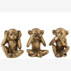 J-Line - Aber "ikke se, Ikke hre, ikke tale" st m/ 3 figure poly Guld H: 23 cm. 