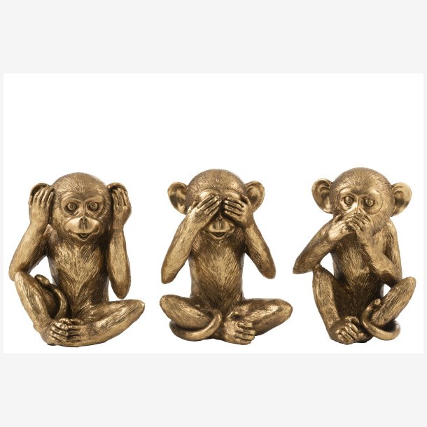J-Line - Aber "ikke se, Ikke hre, ikke tale" st m/ 3 figure poly Guld H: 23 cm. 