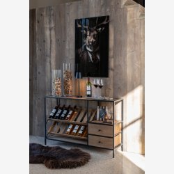 J-Line - Vinreol m/2 skuffer tr/metal B: 120 H: 77 D: 33 cm.