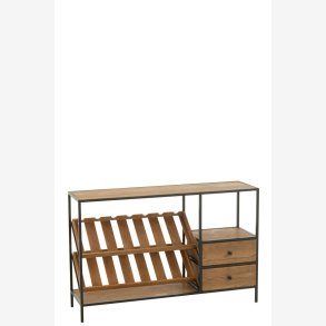 J-Line - Vinreol m/2 skuffer tr/metal B: 120 H: 77 D: 33 cm.