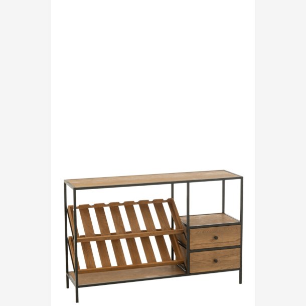 J-Line - Vinreol m/2 skuffer tr/metal B: 120 H: 77 D: 33 cm.