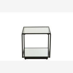 J-Line - Sofabord/Sidebord m/glasplade &amp; Spejl hylde 50x50x50cm, Sort