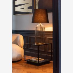 J-Line - Sofabord/Sidebord m/glasplade &amp; Spejl hylde 50x50x50cm, Sort