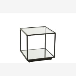 J-Line - Sofabord/Sidebord m/glasplade &amp; Spejl hylde 50x50x50cm, Sort