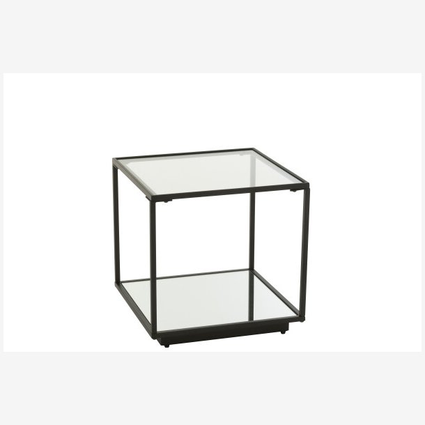 J-Line - Sofabord/Sidebord m/glasplade &amp; Spejl hylde 50x50x50cm, Sort