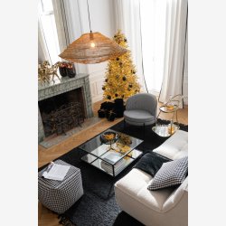 J-Line - Sofabord m/glasplade &amp; Spejl Hylde 80 x 36 x 80cm, Sort