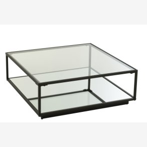 J-Line - Sofabord m/glasplade & Spejl Hylde 80 x 36 x 80cm, Sort