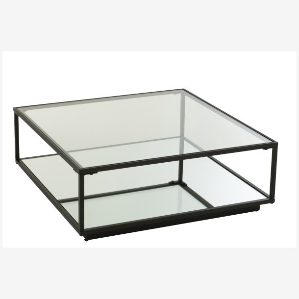 J-Line - Sofabord m/glasplade &amp; Spejl Hylde 80 x 36 x 80cm, Sort