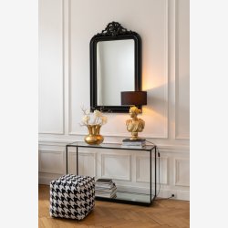 J-Line - Konsolbord m/glasplade &amp; Spejlhylde L: 132 H: 81 D: 36 cm, Sort Metal