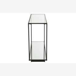 J-Line - Konsolbord m/glasplade &amp; Spejlhylde L: 132 H: 81 D: 36 cm, Sort Metal