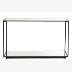 J-Line - Konsolbord m/glasplade &amp; Spejlhylde L: 132 H: 81 D: 36 cm, Sort Metal