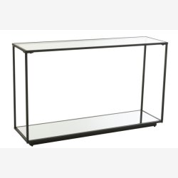 J-Line - Konsolbord m/glasplade &amp; Spejlhylde L: 132 H: 81 D: 36 cm, Sort Metal