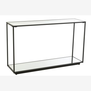 J-Line - Konsolbord m/glasplade & Spejlhylde L: 132 H: 81 D: 36 cm, Sort Metal