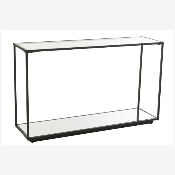 J-Line - Konsolbord m/glasplade &amp; Spejlhylde L: 132 H: 81 D: 36 cm, Sort Metal