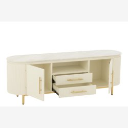 J-Line - Tv bord m/marmor bordplade &amp; opbevaring 152x55x42cm, Hvid