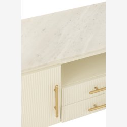 J-Line - Tv bord m/marmor bordplade &amp; opbevaring 152x55x42cm, Hvid