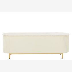 J-Line - Tv bord m/marmor bordplade &amp; opbevaring 152x55x42cm, Hvid